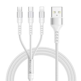 3 en 1 Câble Multi USB, Multi Chargeur USB Câble en Nylon Tressé avec Micro USB Type C Lightning Connecteurs pour iPhone 16/15/14/13, Samsung Galaxy S24 S23 S22 S21, Huawei, Honor, Kindle - 2M