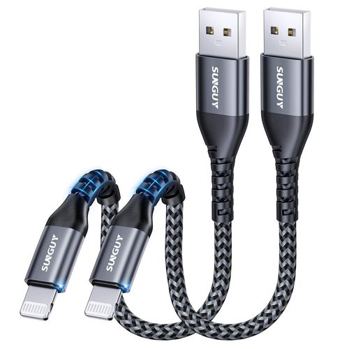 TRAHOO-Cable iPhone Court 15cm, 2 pièces Cable USB vers Lightning Certifié MFi Nylon Cable Lightning Compatible avec iPhone 14/13/12/11 Pro Max Mini Xs 8 7 6 5 Plus, iPad Air/Mini