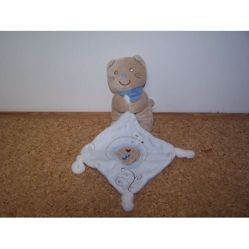 Doudou Chat Pommette Couverture Echarpe Coeur Oiseau