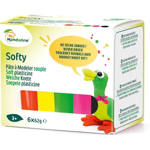 KALANKA-MY MANDARINE SO0870006K03C -Un Kit de 6 pains de Pâte à Modeler enfant Softy 62 g - Modelage pour enfants petit format - 6 couleurs fluo, blanc, orange, jaune, vert, rose, noir - Pâte souple