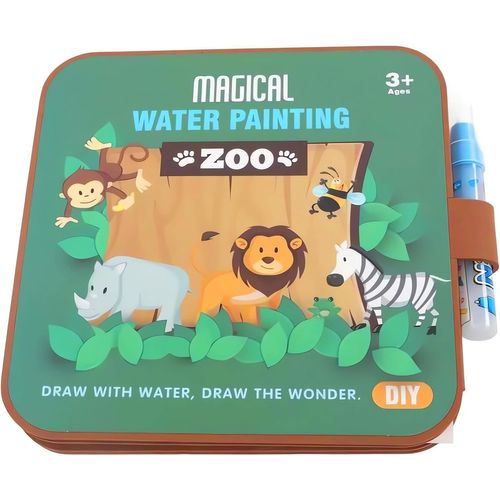 KALANKA-Boloshine Livre Magique à L'eau Réutilisable, Magic Water Book, Effaçable Livre de Coloriage a L¿eau avec Autocollant Assorti et Stylo pour 3+ âge Garçons Filles Cadeaux (Animaux)