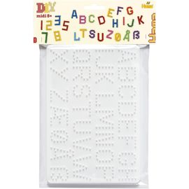 KALANKA-- 4455 - Loisirs Créatifs - Sachet 2 Plaques pour Perles à Repasser Midi - Chiffres & Lettres, Blanc