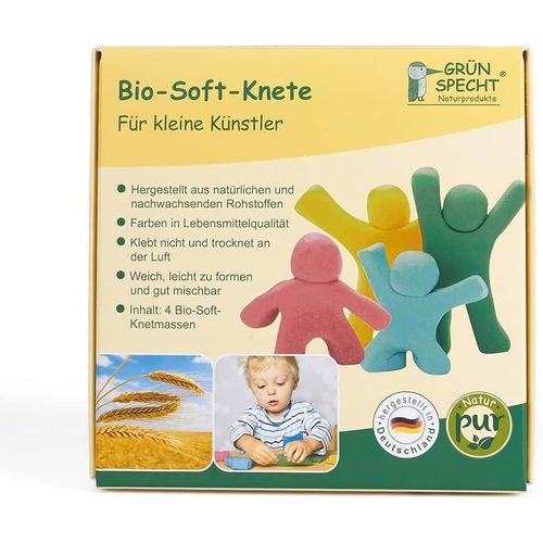 KALANKA-Green SPECHT 680-00 Pâte à modeler bio doux 4 couleurs de matières premières naturelles de qualité alimentaire souple miscible jaune, rouge, vert, bleu