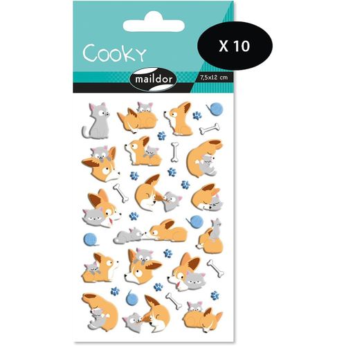 Gommettes 3d Cooky - Lot De 10 Planches 12x8 Cm - 150 Stickers - Petits Chiens