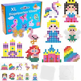 KALANKA-Lot de 1 000 perles à repasser Maxi XL de 10 mm au motif princesse, 1 plaque de stylo maxi, 1000 perles à repasser colorées, 10 modèles en papier princesses du monde, 3 papiers à repasser. Am