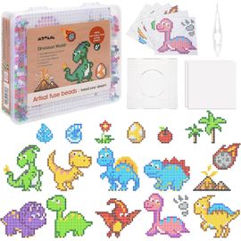 KALANKA-Perles à Repasser, Kit de 5000 Perles a Repasser Dinosaure Bricolage Loisirs Créatif Jouets avec Plaques Brucelles Papier à Repasser, Cadeau Anniversaire pour Enfants Garçon Filles (5mm 22 co