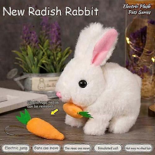 Jouets éducatifs interactifs pour lapins, pouvant marcher et parler, lapin en peluche de Pâques-Blanc