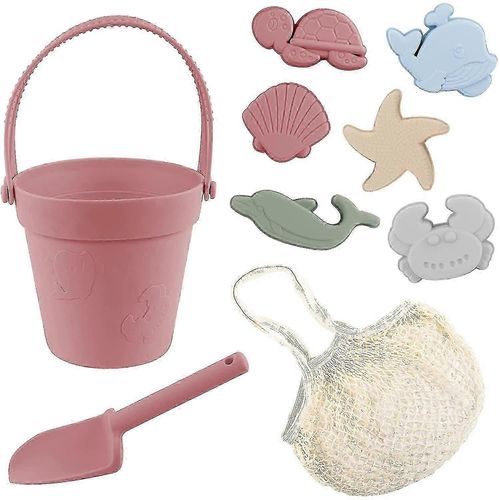 Lot De 8 Jouets De Plage En Silicone Avec Seau, Pelle Et Moules À Sable, Ensemble D'outils Pour Enfants, Jeu Parent-Enfant-Vert