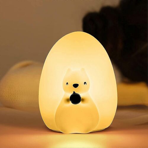 Veilleuse écureuil pour enfants, jolie veilleuse en silicone avec contrôle tactile, lampe LED portable rechargeable et moelleuse pour chambre d'enfant.