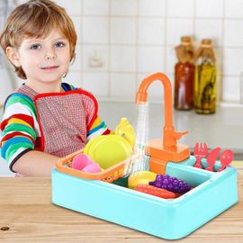 Lot de 19 jouets d'évier de cuisine avec eau courante, cadeaux éducatifs pour filles et garçons, haute qualité