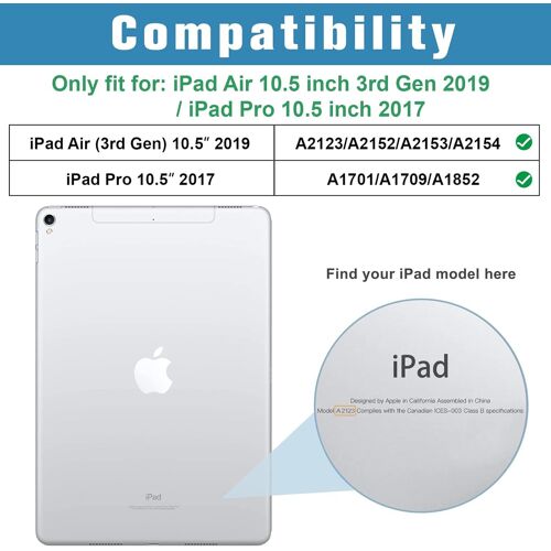 Coque pour iPad Air 3(10.5"" 2019), iPad Pro 2(10.5"" 2017), A2123 A2152 A2153 A2154 A1701 A1709 A1852, Housse Étui de Protection avec Support Fonction et Sommeil/Réveil Automatique