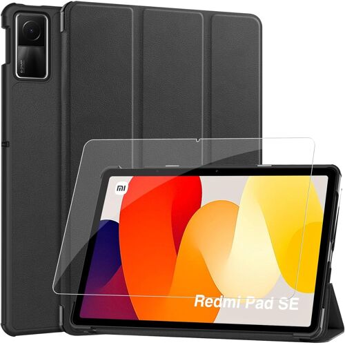 Case For Xiaomi Redmi Pad Se 2023 (11 Inch) With Tempered Glass, Pu Cover Case With Auto Sleep/Wake Function