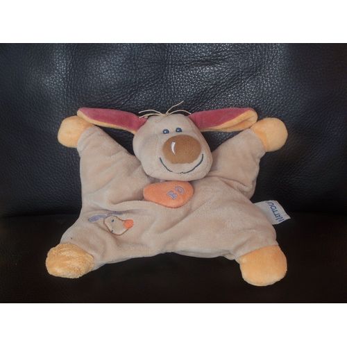 Doudou Chien Nattou Semi Plat Bo Coeur Grelot