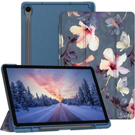Coque Pour Samsung Galaxy Tab S10 Fe 10.9 Pouces 2025/Tab S9 Fe 10.9""/S9 11 2023 - [Rangement De Stylet] Coque Translucide Givrée Housse Arrière Rigide, Etui Fin Et Léger, Fleur Hibiscus