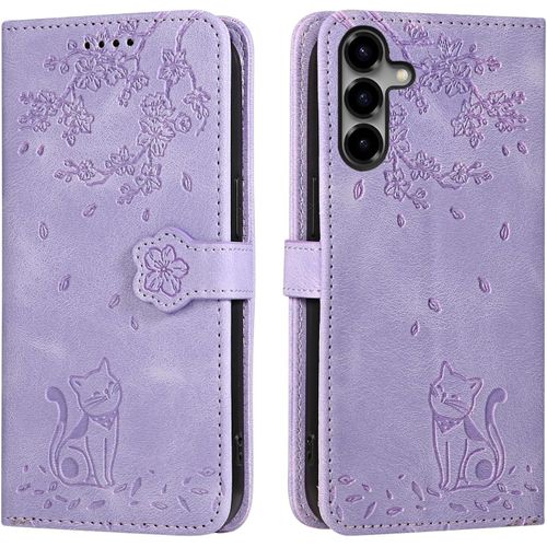 Trahoo-Coque Pour Samsung Galaxy S25/ S24, Mince Souple Cuir Pu Étui Avec Magnétique Flip Portefeuille Housse Pour Galaxy S24 - Chat Violet