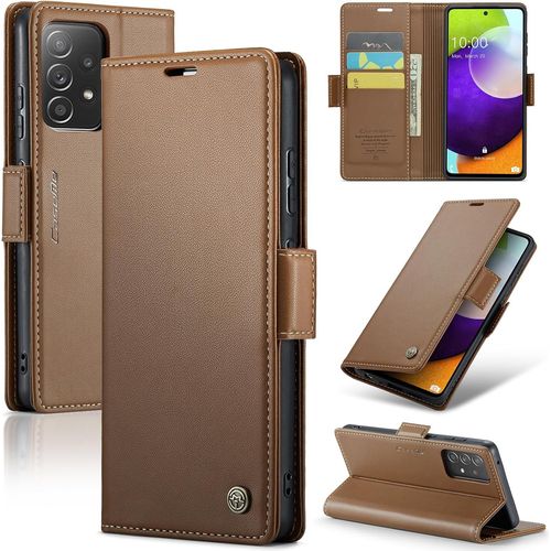 Sjzg-Coque Pour Samsung Galaxy A52 5g/4g, Étui Housse En Rfid Protection Premium Pu Cuir Portefeuille Rabat Case Magnétique Stand Antichoc, Étui Case Pour Samsung Galaxy A52 (5g/4g)/A52s 5g,Marron