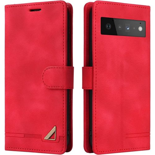 Kal-Coque Pour Google Pixel 6, Étui De Protection De Portefeuille Antichoc De Fente Pour Carte, Support De Carte À Rabat En Cuir En Pu Étui De Téléphone Pour Google Pixel 6 (Rouge)