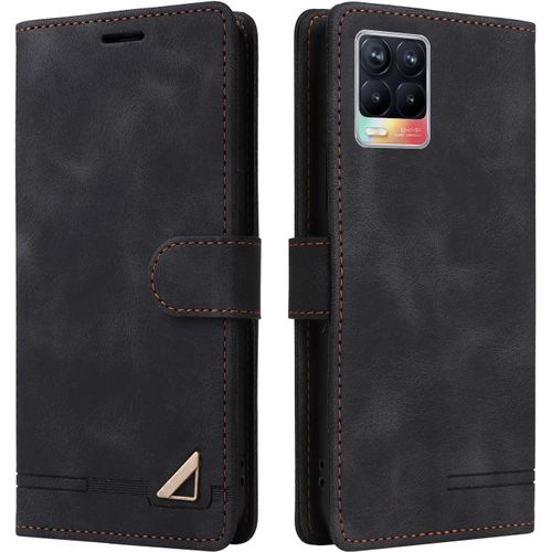 Kal-Coque Pour Oppo Realme 8 4g/8 Pro, Étui De Protection De Portefeuille Antichoc De Fente Pour Carte, Support De Carte À Rabat En Cuir En Pu Étui De Téléphone Pour Oppo Realme 8 4g/8 Pro (Noir)