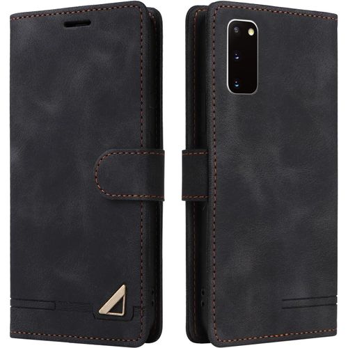 Kal-Coque Pour Samsung Galaxy S20, Étui De Protection De Portefeuille Antichoc De Fente Pour Carte, Support De Carte À Rabat En Cuir En Pu Étui De Téléphone Pour Samsung Galaxy S20 (Noir)