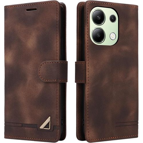 Kal-Compatible Pour Xiaomi Redmi Note 13 4g, L`Étui De Protection Pour Portefeuille Antichoc, Le Porte-Carte À Rabat En Cuir Pu [Fermeture Magnétique] Étui De Téléphone Pour (Marron)