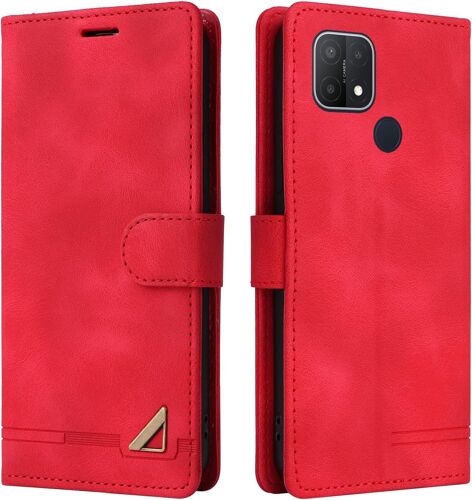KAL-Coque Pour Oppo A15 4G/A15S, Étui De Protection De Portefeuille Antichoc De Fente Pour Carte, Support De Carte À Rabat En Cuir En Pu Étui De Téléphone Pour Oppo A15 4G/A15S (Rouge)