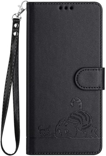 KAL-Coque Pour Google Pixel 9A Étui Portefeuille, Mignon Chat Embossée Premium Pu Cuir Flip Antichoc Housse Avec Support/Rfid Blocage/Fentes Pour Cartes, Noir