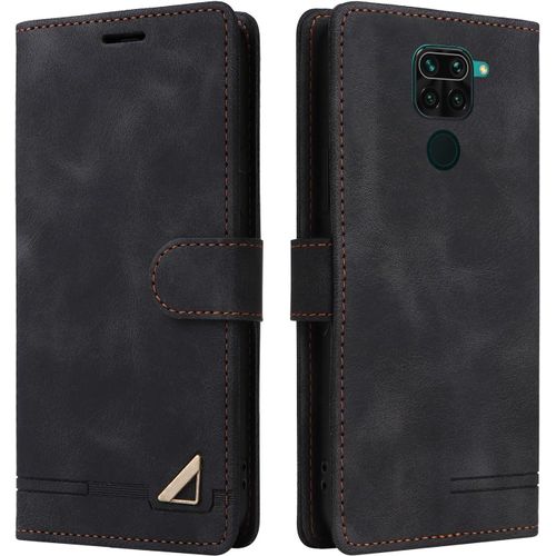 Aer-Coque Pour Xiaomi Redmi Note 9/Redmi 10x 4g, Étui De Protection De Portefeuille Antichoc De Fente Pour Carte, Support De Carte À Rabat En Cuir En Pu Étui (Noir)