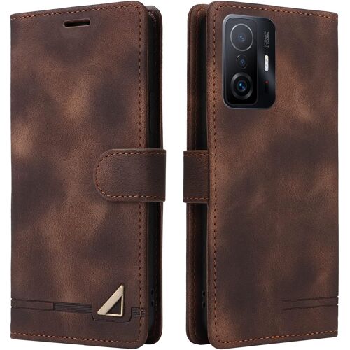 KAL-Coque Pour Xiaomi Mi 11T/11T Pro, Étui De Protection De Portefeuille Antichoc De Fente Pour Carte, Support De Carte À Rabat En Cuir En Pu Étui De Téléphone Pour Xiaomi Mi 11T/11T Pro (Marron)