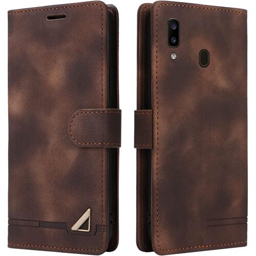 KAL-Coque Pour Samsung Galaxy A20/A30, Étui De Protection De Portefeuille Antichoc De Fente Pour Carte, Support De Carte À Rabat En Cuir En Pu Étui De Téléphone Pour Samsung Galaxy A20/A30 (Marron)