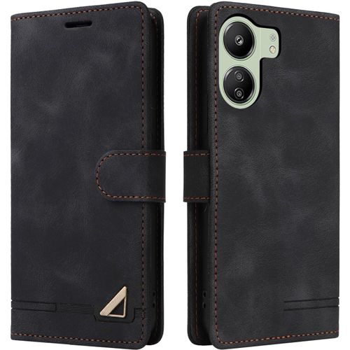 Kal-Compatible Pour Xiaomi Redmi 13c, L`Étui De Protection Pour Portefeuille Antichoc, Le Porte-Carte À Rabat En Cuir Pu [Fermeture Magnétique] Étui De Téléphone Pour (Noir)