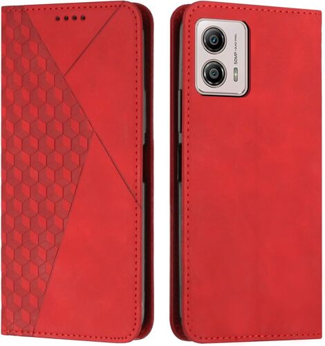 KAL-Coque Pour Motorola Moto G73 5G, Premium Flip Housse Étui Protection Rabat Clapet Portefeuille Phone Cover Magnétique [Porte Cartes] Antichoc Béquille Cover (Rouge)