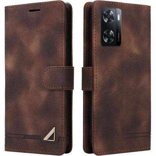 Kal-Coque Pour Oppo A57/A77/A57s 4g, Étui De Protection De Portefeuille Antichoc De Fente Pour Carte, Support De Carte À Rabat En Cuir En Pu Étui De Téléphone Pour Oppo A57/A77/A57s 4g (Marron)