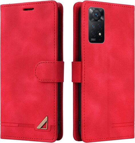 SJZG-Coque Pour Xiaomi Redmi Note 11 Pro/Redmi Note 11E Pro 5G, Étui De Protection De Portefeuille Antichoc De Fente Pour Carte, Support De Carte À Rabat En Cuir En Pu Étui (Rouge)