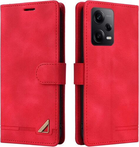 Coque pour Xiaomi Redmi Note 12 Pro/Poco X5 Pro, ?tui de Protection de Portefeuille Antichoc de Fente pour Carte, Support de Carte ¿¿ Rabat en Cuir en PU ?tui (Rouge)