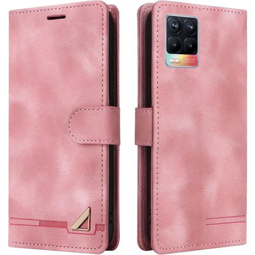 Kal-Coque Pour Oppo Realme 8 4g/8 Pro, Étui De Protection De Portefeuille Antichoc De Fente Pour Carte, Support De Carte À Rabat En Cuir En Pu Étui De Téléphone Pour Oppo Realme 8 4g/8 Pro (Rose)
