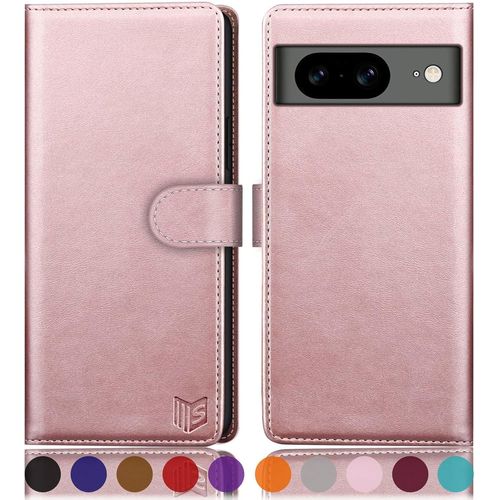 KAL-Etui Coque Pour Google Pixel 8 5G [Rfid Blocage] [Magnétique Protection] Fentes Pour Cartes Protection Etui Housse Premium En Cuir Pu,Pixel 8 Etui Portefeuille Or Rose