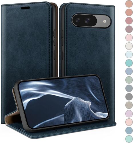 KAL-Coque Pour Google Pixel 9 5G/Pixel 9 Pro 6.3"" Avec Rfid Blocage Etui À Rabat En Cuir De Premium,Fentes Pour Cartes,Coques De Case,Cover À Rabat Pour Pixel 9 Portefeuille Bleu Foncé