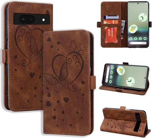 KAL-Coque Google Pixel 6A Antichoc Étui Housse Protection En Cuir Magnétique Flip Case Portefeuille Etui En Protecion Pour Google Pixel 6A (6,1""), Brun