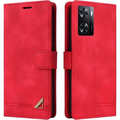 Kalanka-Coque Pour Oppo A57/A77/A57s 4g, Étui De Protection De Portefeuille Antichoc De Fente Pour Carte, Support De Carte À Rabat En Cuir En Pu Étui De Téléphone Pour Oppo A57/A77/A57s 4g (Rouge)