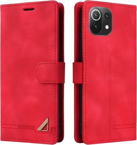 Coque pour Xiaomi Mi 11 Lite 5G/4G/5G NE, ?tui de Protection de Portefeuille Antichoc de Fente pour Carte, Support de Carte ¿¿ Rabat en Cuir en PU ?tui (Rouge)