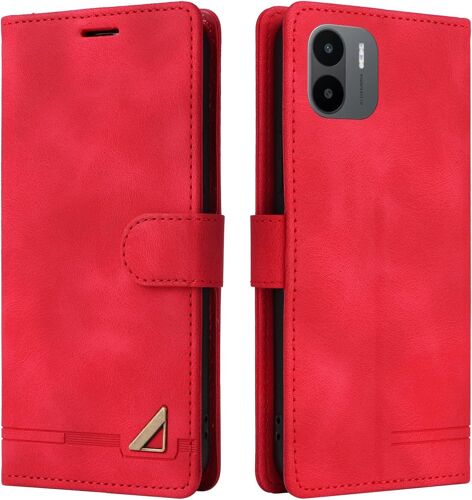 Coque pour Xiaomi Redmi A1 4G, ?tui de Protection de Portefeuille Antichoc de Fente pour Carte, Support de Carte ¿¿ Rabat en Cuir en PU ?tui de T¿¿l¿¿phone pour Xiaomi Redmi A1 4G (Rouge)