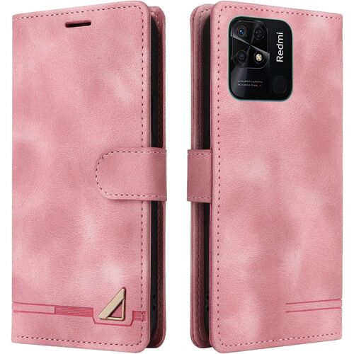 KAL-Coque Pour Xiaomi Redmi 10C, Étui De Protection De Portefeuille Antichoc De Fente Pour Carte, Support De Carte À Rabat En Cuir En Pu Étui De Téléphone Pour Xiaomi Redmi 10C (Rose)