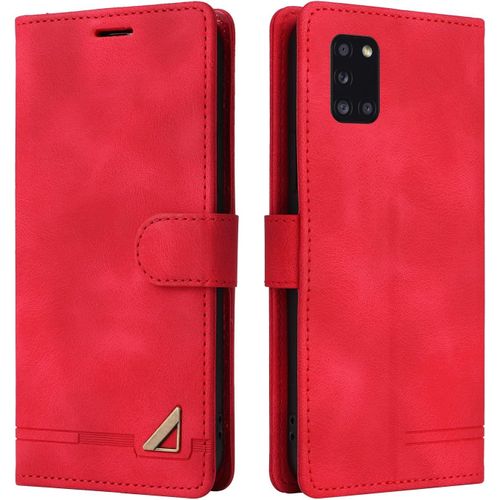 Kalanka-Coque Pour Samsung Galaxy A31, Étui De Protection De Portefeuille Antichoc De Fente Pour Carte, Support De Carte À Rabat En Cuir En Pu Étui De Téléphone Pour Samsung Galaxy A31 (Rouge)