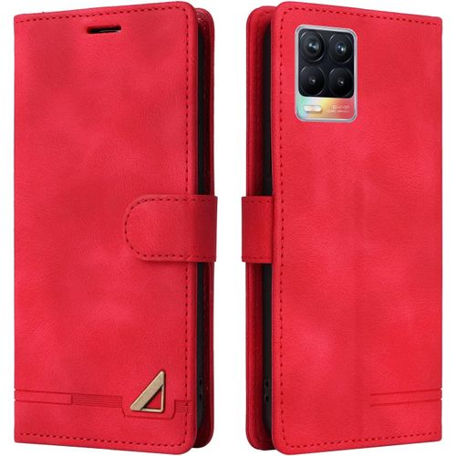 KAL-Coque Pour Oppo Realme 8 4G/8 Pro, Étui De Protection De Portefeuille Antichoc De Fente Pour Carte, Support De Carte À Rabat En Cuir En Pu Étui De Téléphone Pour Oppo Realme 8 4G/8 Pro (Rouge)