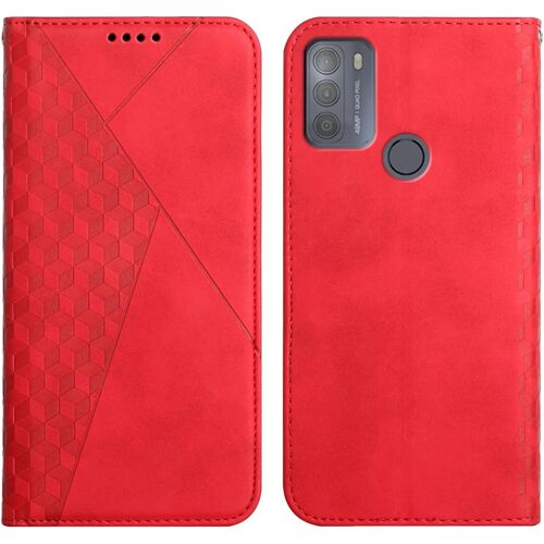 KAL-Coque Pour Motorola Moto G50, Premium Flip Housse Étui Protection Rabat Clapet Portefeuille Phone Cover Magnétique [Porte Cartes] Antichoc Béquille Cover (Rouge)