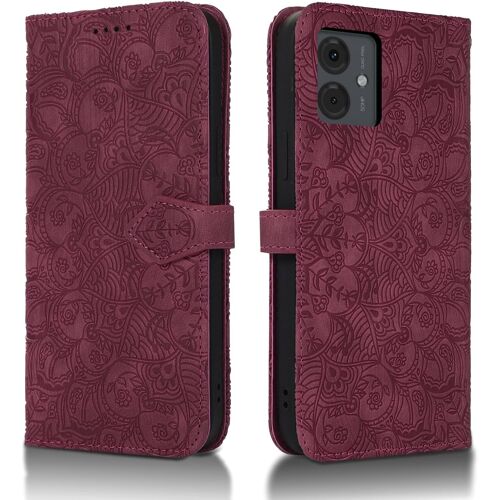 KAL-Coque Pour Motorola Moto G14 5G Etui Protection Housse Premium En Cuir Pu [Emplacements Cartes] [Fermeture Magnétique] Pochette Flip Portefeuille Case Pour Motorola Moto G14 5G Vin Rouge