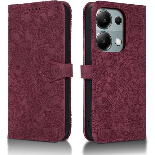 Trahoo-Coque Pour Xiaomi Redmi Note 13 Pro 4g Etui Protection Housse Premium En Cuir Pu [Emplacements Cartes] [Fermeture Magnétique] Pochette Flip Portefeuille Case Redmi Note 13 Pro 4g Vin Rouge