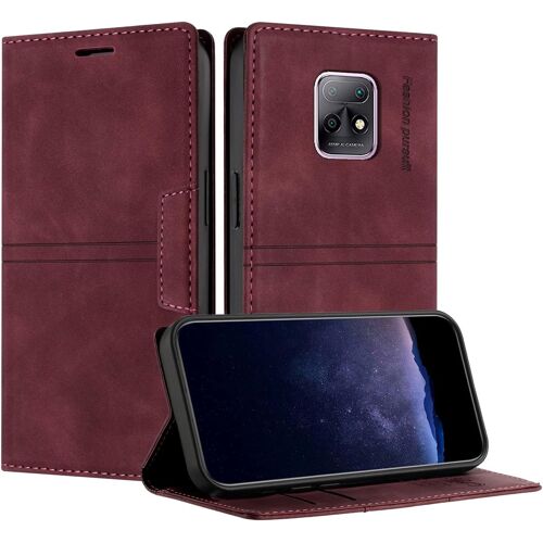 KAL-Coque Pour Xiaomi Redmi 10X Pro 5G/10X 5G, Housse En Cuir Pu Portefeuille Etui, Tpu Fonction Support Anti-Choc Folio Magnetique Compatible Avec Redmi 10X Pro 5G (Rouge Vineux)