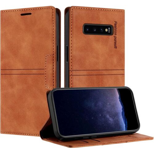 KAL-Coque Pour Samsung Galaxy S10 Plus, Housse En Cuir Pu Portefeuille Etui, Tpu Fonction Support [Fentes Pour Cartes] Anti-Choc Folio Magnetique Compatible Avec Samsung S10 Plus (Marron)