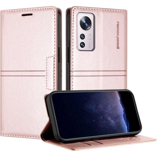 KAL-Coque Pour Xiaomi 12 Lite, Housse En Cuir Pu Portefeuille Etui, Tpu Fonction Support [Fentes Pour Cartes] Anti-Choc Folio Magnetique Compatible Avec Mi 12 Lite (Rose)